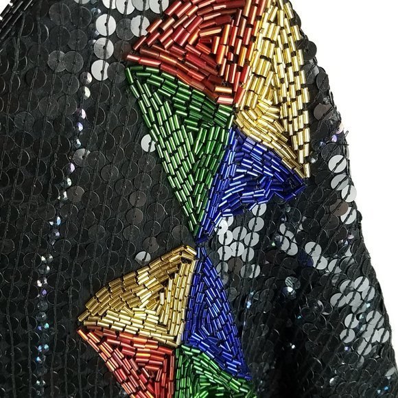 Design Assets Women top black silk lined beaded and sequined VTG 2X‎ - Picture 4 of 8